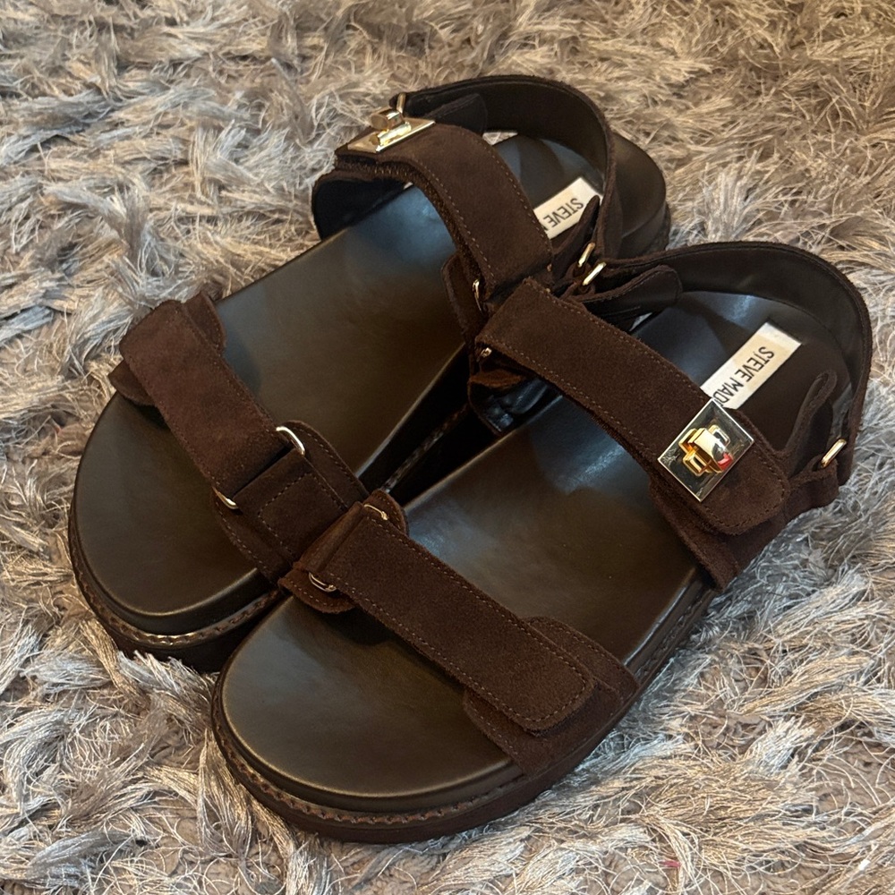 Steve Madden Chocolate Sandals with Gold Accent